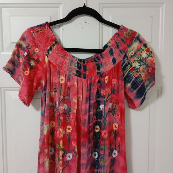 Wonderland By Orange Vintage Romper Sz M With Floral Embroidery & Tie-Dye Design - Picture 7 of 12